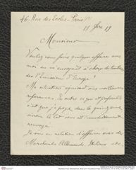 Nachlass Franz Steindachner, Brief von P. Courtial an Franz Steindachner (19.10.1919), Inv.Nr. 88.01, Seite 1
